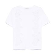 Ermanno Scervino Vit Crew Neck T-shirt med Sheer Panels White, Dam