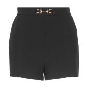 Elisabetta Franchi Svarta Crêpe Shorts med Logoknappar Black, Dam