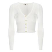 Elisabetta Franchi Ivory V-Neck Cardigan Sweater Beige, Dam