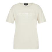 Emporio Armani Ikonisk Jersey T-shirt med Logotyptryck Beige, Dam