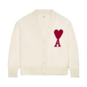 Ami Paris Krämvit ullcardigan med logotryck Beige, Dam