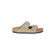 Birkenstock Sandal i Mocka med Nitar och Justerbara Remmar Beige, Dam