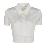 T by Alexander Wang Polo Cardigan med brodyr White, Dam