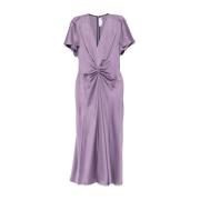 Victoria Beckham Amethyst Lila Satinklänning med V-ringning Purple, Da...