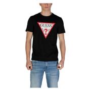 Guess Svart Tryckt Rund Hals T-shirt Black, Herr