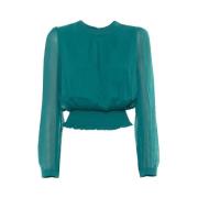 Twinset Elegant Rund Hals Långärmad Blus Green, Dam