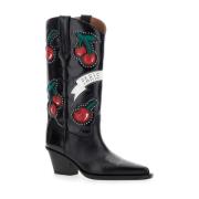 Paris Texas Körsbärsblomma Svarta Broderade Ankelboots Multicolor, Dam