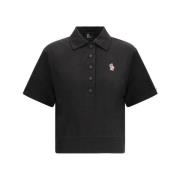 Moncler Ikoniskt Logopikétröja med Ribbstickad Nederkant Black, Dam