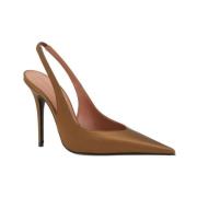 Amina Muaddi Satin Slingback Stiletto Heel Pumps Brown, Dam