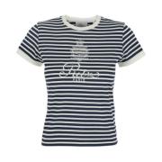 Frame Paris Logo Print Randig Crewneck T-shirt Blue, Dam