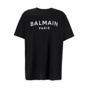 Balmain Svart Logo Crewneck T-shirt Bomull Man Black, Herr