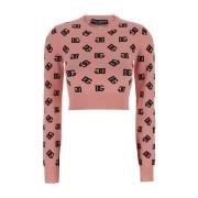 Dolce & Gabbana Rosa Logo Print Crop Sweater Kvinna Pink, Dam