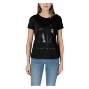 Armani Exchange Svart Tryck Rund Hals T-shirt Black, Dam