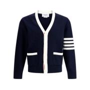 Thom Browne Räfflad V-ringad Kofta Blue, Herr