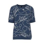 Moschino Bekväm bomullst-shirt med rund halsringning Blue, Dam