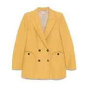 Blazé Milano Brun Linne Blazer Jacka Yellow, Dam