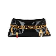 Balmain 1945 Mjuk koppling i randigt lackläder Black, Dam