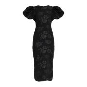 ROTATE Birger Christensen Floral Motif Midi Dress Black, Dam