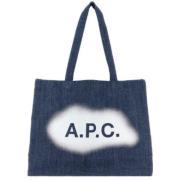 A.P.C. Denim Axelväska med Vitt Logotyp Blue, Dam