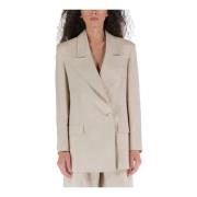 Nineminutes Linnendubbelknäppt blazer Beige, Dam