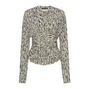 ROTATE Birger Christensen Zebra Print Ruffle Hem Blouse Multicolor, Da...