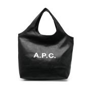 A.P.C. Tryckt Toteväska i Svart Polyuretan Black, Dam