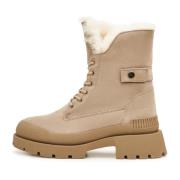 Cesare Gaspari Suede Lace-up Ankelboots Trendig Mångsidig Beige, Dam