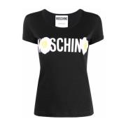 Moschino Svart T-shirt med logotyp och stekt ägg design Black, Dam