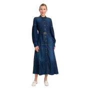 Twinset Denim Lång Klänning med Bälte Blue, Dam