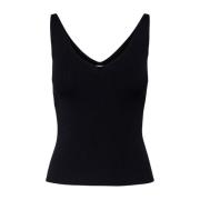 JACQUELINE de YONG Svart Ribbstickad V-ringad Tank Top Black, Dam