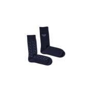 Emporio Armani Blått Tryck Bomull Crew Socks Blue, Herr