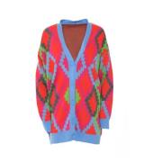 Cesare Gaspari Multifärgad Button-Up Cardigan - Fuchsia Multicolor, Da...