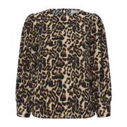 Kaffe Leopardmönstrad Blus 3/4 Ärmar Brown, Dam