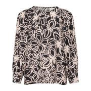 Kaffe Blommig Blus Svart/Ljus Beige Black, Dam