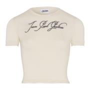 Jean Paul Gaultier Ruffled Crew Neck Beige T-shirt Beige, Dam