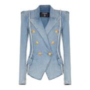 Balmain 6-knapps skräddarsydd denimjacka Blue, Dam