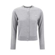 Maison Kitsuné Baby Fox Ull Cardigan med Ribbad Gray, Dam