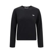 Maison Kitsuné Räv Patch Ulltröja med Ribbad Hals Black, Dam