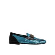 Dolce & Gabbana Blå Paillett Loafers Stiliga Skor Blue, Herr