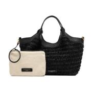 Gianni Chiarini Frilly Straw Tote Bag Black, Dam