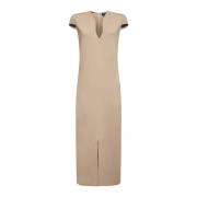 Giorgio Armani Elegant Midi Klänning med Nyckelhål Halsringning Beige,...