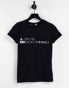 Love Moschino – Svart t-shirt med metallisk logga-Svart/a