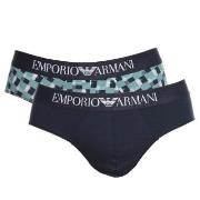 Armani Cotton Stretch Print Briefs Kalsonger 2P Marin/Rutig bomull Sma...