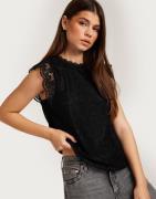 Pieces - Svart - Pcolline Sl Lace Top Noos