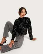 Nelly - Svart - Sequin Collar Top