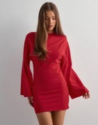Nelly - Röd - Wide Long Sleeve Dress