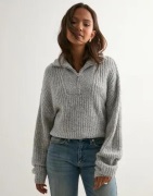 Nelly - Grå - Rib Zip Knit Sweater