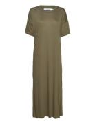 DEDICATED Long T-Shirt Dress Ronneby Leaf Green Khaki Green