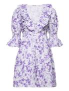 Linen V-Neck Dress Kort Klänning Purple By Ti Mo