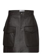 Slfkaisa Hw Short Leather Skirt Kort Kjol Brown Selected Femme